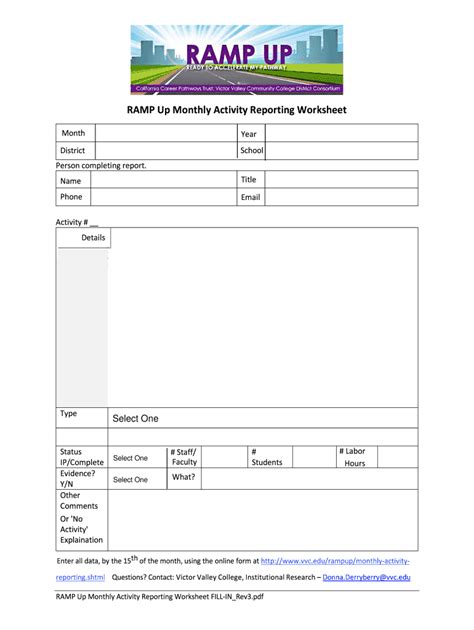 Fillable Online Vvc Ramp Up Monthly Activity Reporting Worksheet Fax