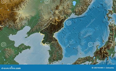 North Korea Border Shape Overlay. Outlined. Relief. Stock Illustration ...