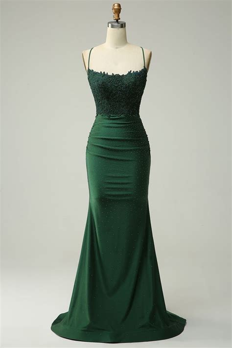 Mermaid Halter Dark Green Long Prom Dress With Appliques Beading