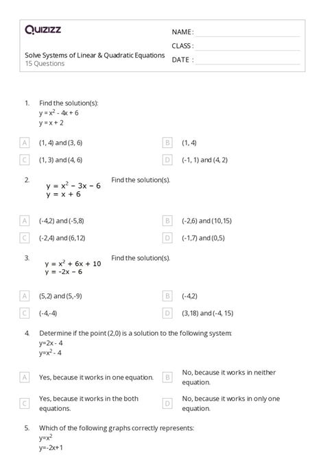 Systems Of Linear And Quadratic Equations