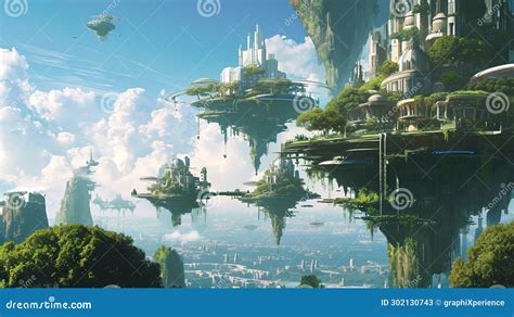 Floating Island Cities Stock Illustration Illustration Of Green