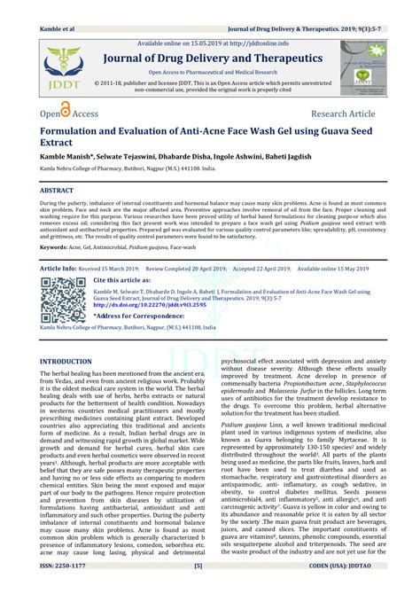 Pdf Formulation And Evaluation Of Anti Acne Face Wash Gel Using Guava Seed Extract