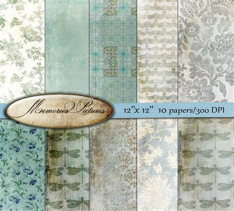 Digital Scrapbook Paper Pack , Light Blue, Green, Vintage Wallpapers ...