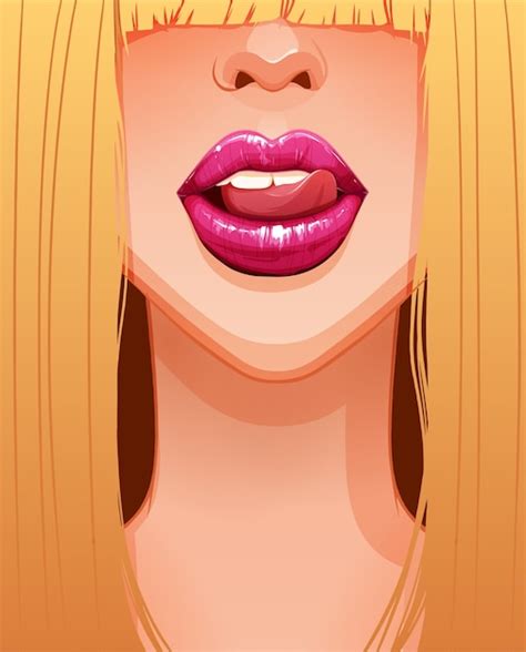 Premium Vector Close Up Of Blonde Woman S Mouth Licking Her Beautiful