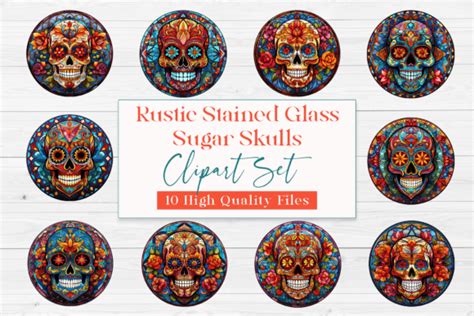 Stained Glass Sugar Skulls Clipart Graphic By Bk Thompson Designs · Creative Fabrica