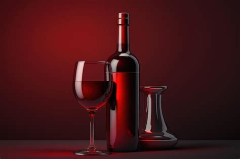 Premium Photo | Red wine bottle and glass against a red background