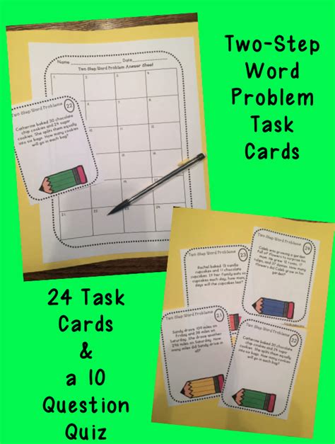 Two Step Word Problem Task Cards And Quiz Word Problems Task Cards