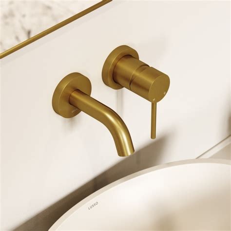 Uxe Wall Mounted Basin Mixer Tap Brushed Gold By Basin Taps