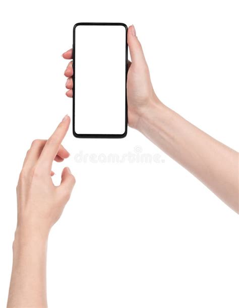 Woman Hand Holding The Black New Smartphone With Blank Screen Isolated