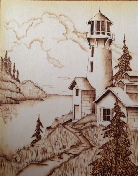 Lighthouse Wood Burning Art Landscape Drawings Drawing Scenery