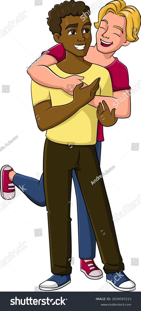Cartoon Vector Illustration Gay Interracial Couple Stock Vector Royalty Free 2034597215