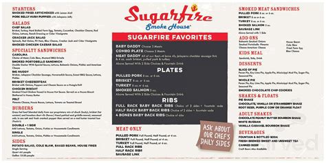 Sugarfire Smoke House Menu In Indianapolis Indiana Usa