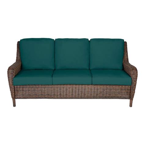 Hampton Bay Cambridge Brown Wicker Outdoor Patio Sofa With Cushionguard