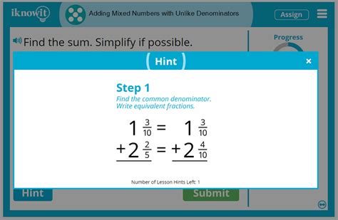 Interactive Math Lesson Adding Mixed Numbers With Unlike Denominators