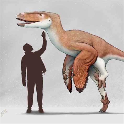 An Artist S Rendering Of A Dinosaur Being Held Up By A Man In Front Of It