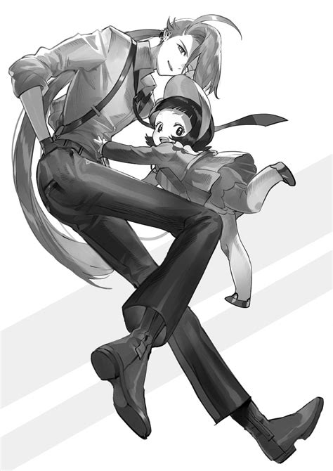 Safebooru 2girls D Absurdres Androgynous Bangs Black Hair Black Necktie Black Pants Blunt