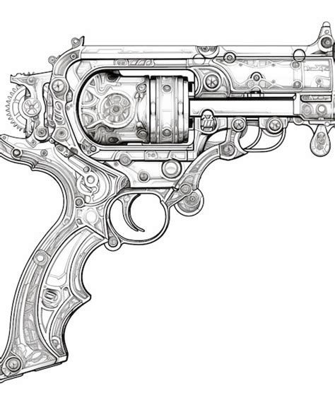 Premium Photo | A drawing of a revolver with gears and gears on it ...