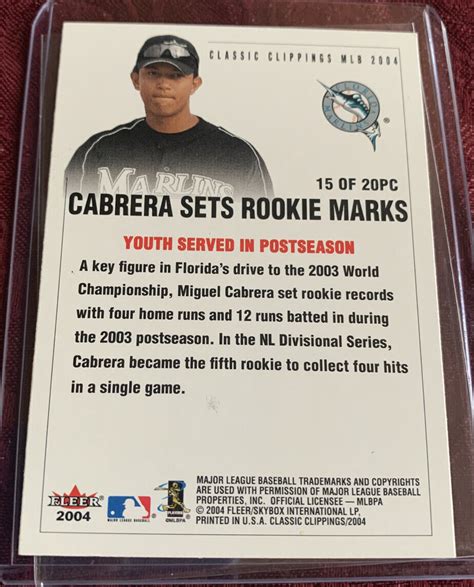 Miguel Cabrera 2004 Fleer Classic Clippings Press Clippings Card 15