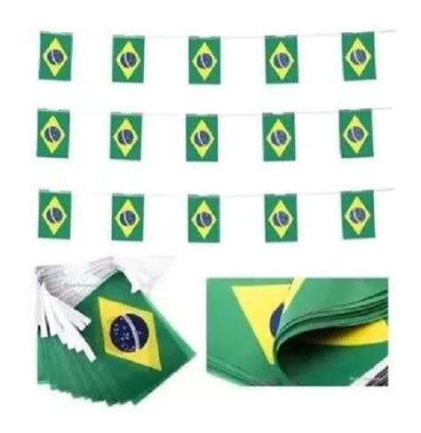 Kit 12 Varal Bandeira Brasil 20 Bandeiras 14x21 Cm 6 Metros