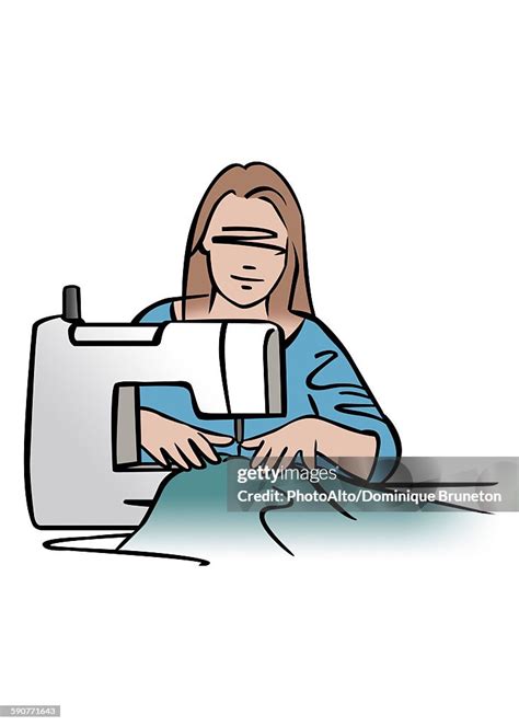 Illustration Of Woman Using Sewing Machine Ilustración De Stock Getty