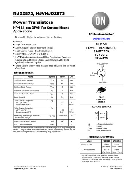 Njd Datasheet Transistors Equivalent On Semiconductor