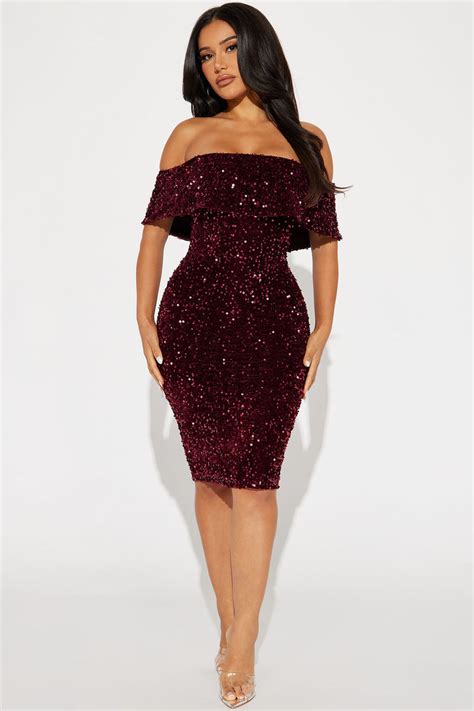 Evelyn Sequin Midi Dress Burgundy Fashion Nova Dresses Fashion Nova