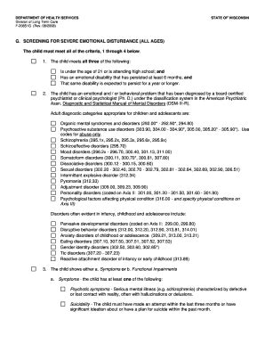 Fillable Online Dhs Wisconsin Screening For Severe Emotional