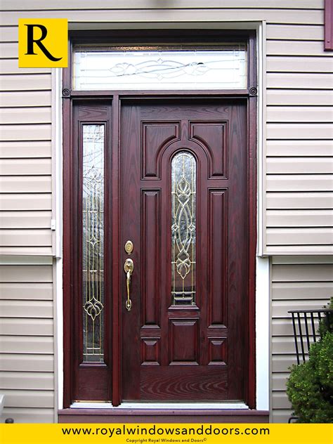 Single Entry Door Wood Finish One Side Lite Transom Designer Glass