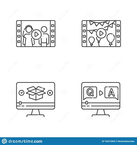 Video Content Pixel Perfect Linear Icons Set Stock Vector