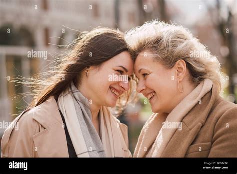 Happy Mother And Daughter Touching Foreheads Stock Photo Alamy