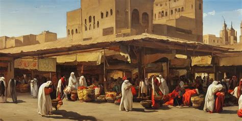 Painting Of An Arabic Market In City Square Art By Stable Diffusion