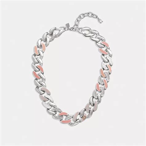 COACH Outlet Quilted Signature Link Enamel Pavé Necklace