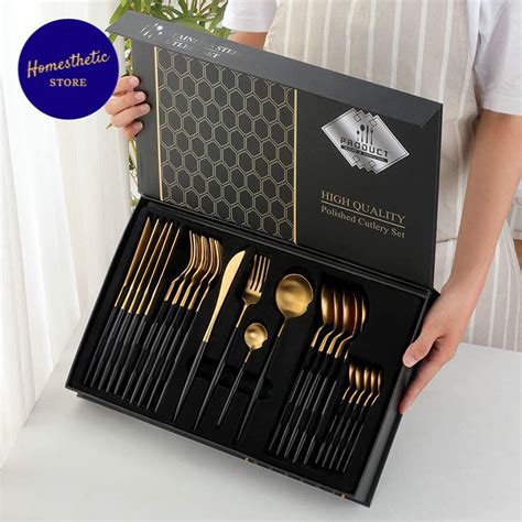 Jual Set Perlengkapan Alat Makan Sendok Garpu Pisau Korea Mewah 24 PCS