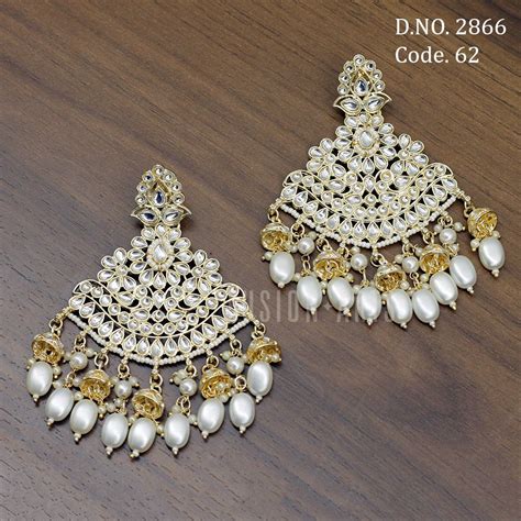 Golden Fusion Arts Traditional Kundan Pearl Chandbali Earrings At Rs