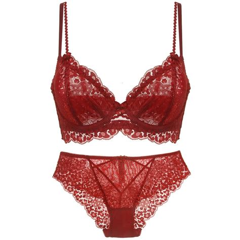 Weaiximiung Ladies Lingerie Set Floral Pure Color Lace Thin Bra Set Lingerie Black Cute Red 75a