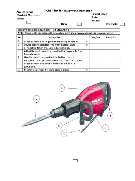 Checklist For Equipment Inspection Breaker Pdf