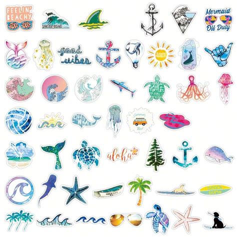 50pcs Hawaii Beach Series Stickers For Scrapbooking Diary Laptop Bumper Skateboard Water