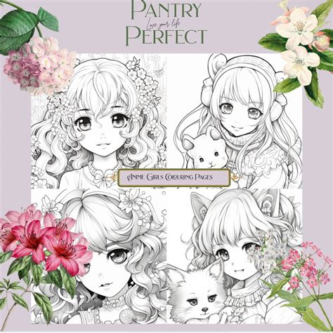 Cute Anime Girls Colouring Pages, Clipart Template Set of 4 - Etsy