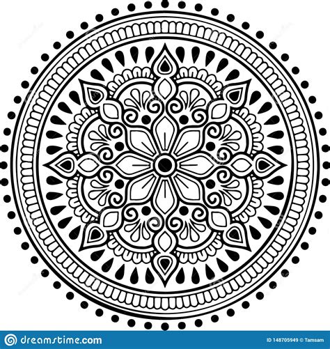 Mandala Pattern Black And White Doodles Sketch Stock Illustration