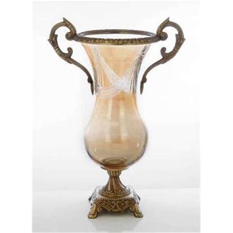 14 In Glass Amber Brass Vase