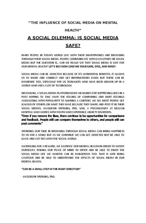 English Speech '' Mental Health'' - ‘’THE INFLUENCE OF SOCIAL MEDIA ON