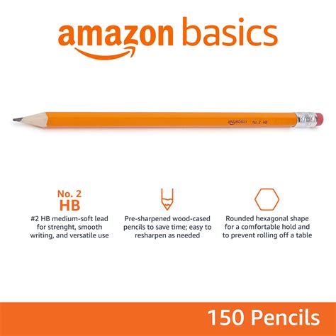 Amazon Basics Woodcased 2 Pencils Pre Sharpened Hb Lead Bulk Box 150 Count Yellow