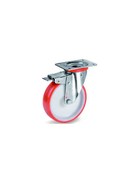 Roulette Inox Pivotante Frein Diam Tre Mm Roue Polyur Thane Rouge