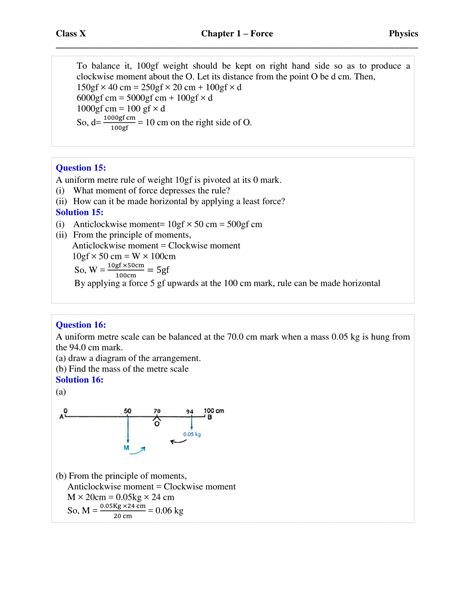 Selina Solutions Class 10 Concise Physics Chapter 1 Force Download Free Pdf