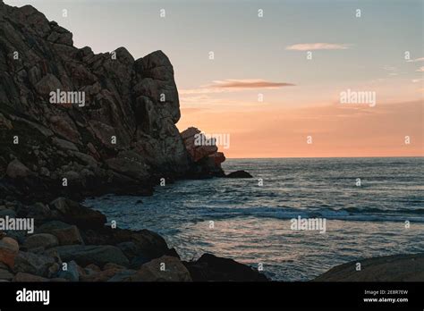 Morro Rock At Sunset Morro Bay State Park California Coastline Stock