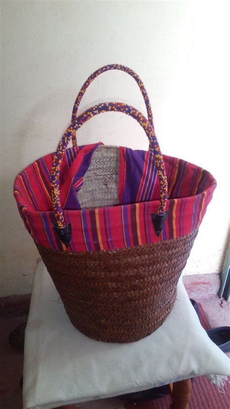 Orange African Sisal Hand Made Shopping Picnic Bag African Chondo