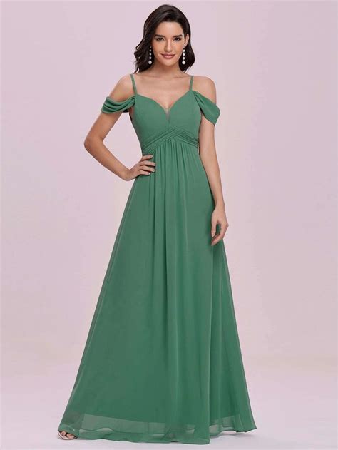 Cold Shoulder Wrap Zip Back Prom Dress Shein Usa In 2021 Green Prom