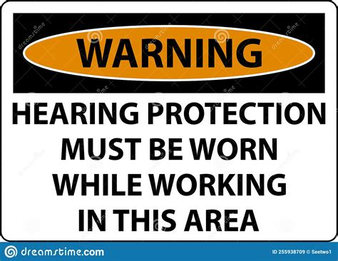 Warning Hearing Protection Must Be Worn Sign On White Background Stock