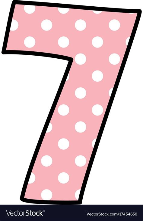 Number 7 With White Polka Dots On Pastel Pink Vector Image On