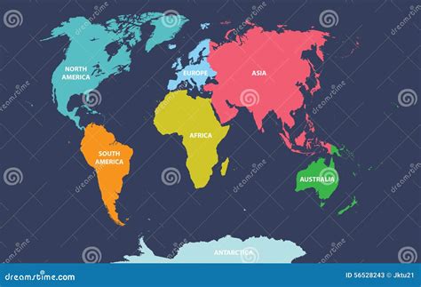 Vector O Mapa Do Mundo Colorido Por Continentes Ilustra O Do Vetor